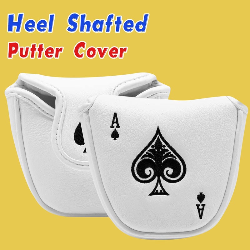 barudan golf Poker Ace White Mallet Putter Cover Headcover Magnetic Club Protector fits for Odyssey 2ball Style Putters,Synthetic Leather Putter Headcover for Mallet, RH LH(for Round Mallet Putter) - Image 2